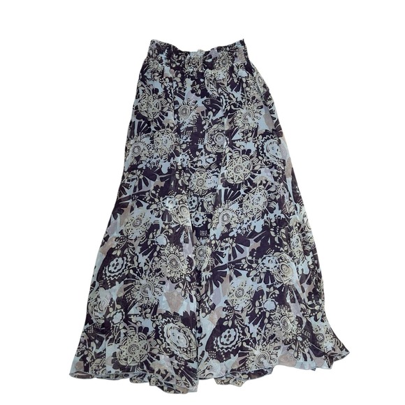 CAbi 932 Maxi Skirt Small Brown‎ Beige Silk Lined Twirly Boho Elastic Waist - Picture 1 of 6